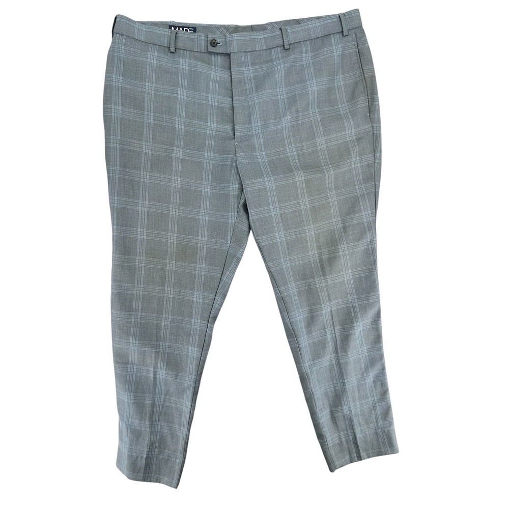 MADE Cam Newton Mens Plaid Dress Pants Gray Blue Check‎ Trousers 42x32